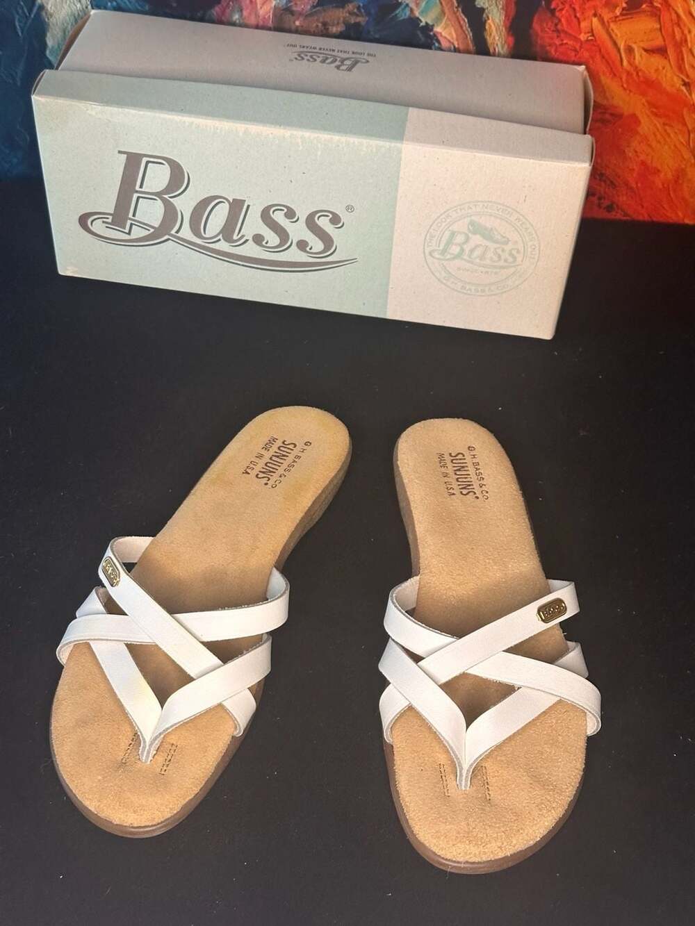 #87 G.H. Bass & Co. Sunjuns Sharon White Leather Sandals Size 8M
